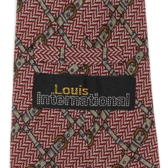 LOUIS INTERNATIONAL Intricate Belt Buckle Red Herringbone 1970s Mens Neck Tie - Picture 4 of 4